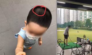 Ảnh cư dân nhí bị bóng văng trúng đầu. Ảnh NVCC.