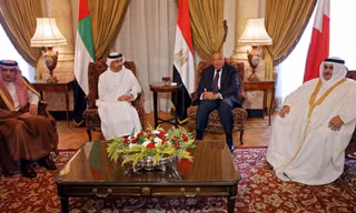 Đại diện các quốc gia áp lệnh trừng phạt đối với Qatar. Ảnh: AFP