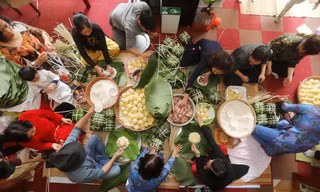 Đại gia đình mổ lợn, gói 180 bánh chưng đón Tết