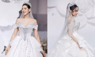 Hoa hậu Thanh Thủy - Khánh Vân diện váy cưới, làm vedette tại show thời trang