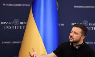 Tổng thống Ukraine Volodymir Zelensky phát biểu tại Viện Ronald Reagan ngày 9/7. (Ảnh: Reuters)