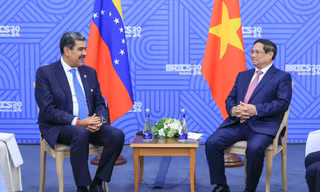 Thủ tướng Phạm Minh Chính trong cuộc hội kiến Tổng thống Venezuela Nicolas Maduro. (Ảnh: VGP)