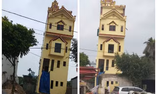Cận cảnh nhà 5 tầng ở Hà Nam nghiêng như tháp Pisa