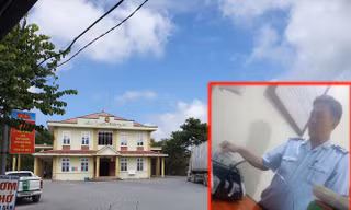 Cửa khẩu quốc tế Tây Trang (ảnh lớn) và hình ảnh ông Huyền nhận tiền luật (ảnh nhỏ, cắt từ clip)