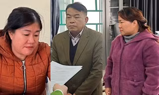Ba đối tượng Lới, Mạch, Phượng tại cơ quan công an -Ảnh: CB