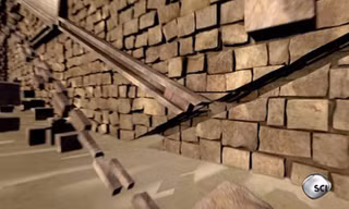Ba khối đá granite rơi xuống một lối đi để chặn đường vào phòng nhà vua bên trong kim tự tháp. Ảnh: Science Channel.