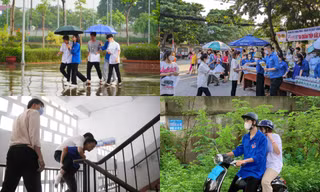 Ngày đầu kỳ thi THPT 2023: Từ che ô, cõng leo thang tới chở đi thi, biệt đội áo xanh "cân" hết