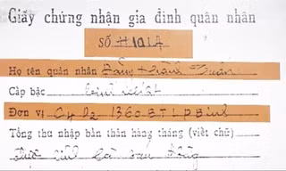 Giấy chứng nhận gia đình quân nhân của liệt sĩ Đặng Thành Tuấn