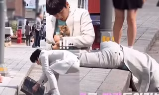 Dù mặc cả cây vest trắng, Ji Chang Wook không ngại lật tung nắp cống để cứu bé mèo