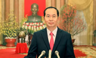 Chủ tịch nước Trần Đại Quang chúc Tết đồng bào, chiến sĩ cả nước và kiều bào Việt Nam ở nước ngoài. (Ảnh: Nhan Sáng/TTXVN)