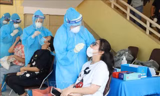 Lấy mẫu test nhanh COVID-19 tại nhà. Ảnh: Thái Hà