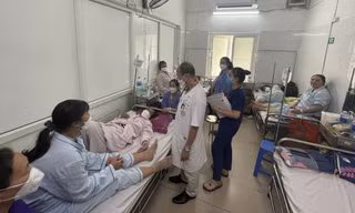 Bác sĩ thăm khám cho bệnh nhân SXH tại BV Bạch Mai. Ảnh: H.Minh