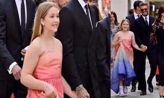 Harper Seven như công chúa nhỏ rạng rỡ nắm chặt tay cha David Beckham đi sự kiện