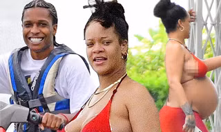 Bà bầu tỷ phú Rihanna diện bikini trễ nải đi chơi biển trước khi bạn trai bị bắt