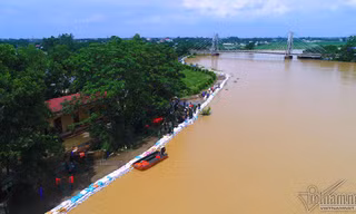 Nước dâng nhanh, hơn 700 người được huy động hộ đê ở Hà Nội