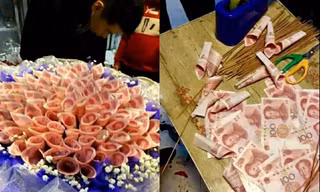 ‘Soái ca’ tự gói bó hoa tiền mặt giá 33 triệu đồng tặng bạn gái