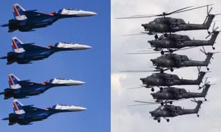 Đội Hiệp sĩ Nga (trái) và đội Đại bàng vàng (phải). Ảnh: Sputnik
