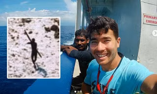 John Allen Chau (ảnh lớn) và bộ lạc người Sentinel (ảnh nhỏ).