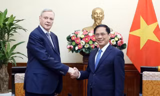 Bộ trưởng Ngoại giao Bùi Thanh Sơn tiếp Thứ trưởng thứ nhất Bộ Ngoại giao Nga V. Titov. (Ảnh: Mofa)