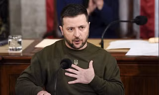 Tổng thống Ukraine Volodymir Zelensky phát biểu tại Quốc hội Mỹ ngày 21/9. (Ảnh: AP)