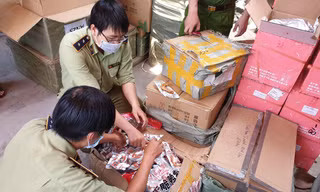 Lực lượng chức năng kiểm tra lô hàng.