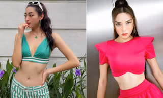 Lương Thuỳ Linh thả dáng nóng bỏng với áo tắm cách điệu, Kỳ Duyên mặc crop-top khoe eo 'con kiến'