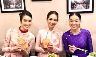 Hoa hậu Quốc tế 2019 mặc áo dài đi ăn bún chả cùng Á hậu Phương Anh ngay khi vừa đến Việt Nam 