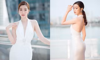 Đỗ Mỹ Linh diện váy trắng xẻ vòng một táo bạo, khoe trọn lưng trần nóng bỏng