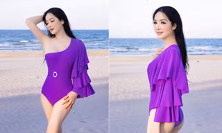 Hoa hậu Đền Hùng Giáng My mặc áo tắm màu tím Huế, khoe dáng nóng bỏng ở tuổi 51 khiến fan trầm trồ