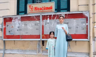 Á hậu Diễm Trang và con gái mặc áo dài dạo chơi thủ đô những ngày giáp Tết 