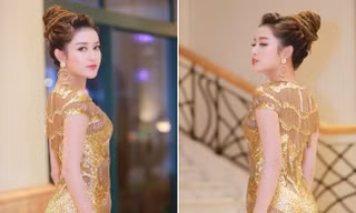 Á hậu Huyền My quyến rũ với váy dát vàng ấn tượng