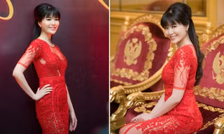 Hoa hậu Thu Thủy quyến rũ với váy ren đỏ