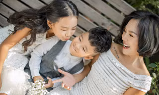 Mẹ đơn thân Thái Thùy Linh “sống chậm” cùng hai con. Ảnh: NVCC 