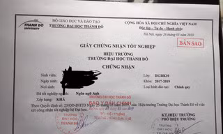 Giấy chứng nhận tốt nghiệp của sinh viên ngành Ngôn ngữ Anh ĐH chính quy, trường ĐH Thành Đô trúng tuyển năm 2017, tốt nghiệp năm 2019
