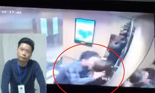 Hình ảnh cô gái bị cưỡng hôn trong thang máy và người đàn ông trong video