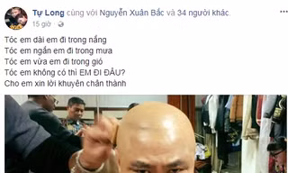 Hình ảnh nghệ sĩ Tự Long để đầu trọc gây chú ý.