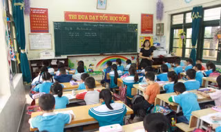 Sỹ số các lớp học tại trường tiểu học thị trấn Vũ Thư đã trở lại bình thường - Ảnh: Hoàng Long