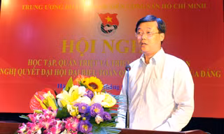 Anh Lê Quốc Phong - Ủy viên dự khuyết BCH T.Ư Đảng, Bí thư thứ nhất T.Ư Đoàn phát biểu khai mạc hội nghị 