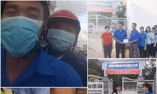 Hình ảnh Bí thư Đoàn trường đến nhà đón thí sinh. Ảnh chụp màn hình FB