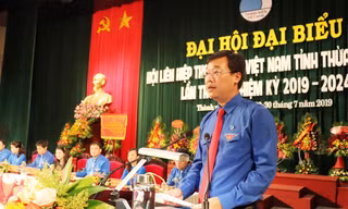 Anh Lê Quốc Phong, Ủy viên dự khuyết T.Ư Đảng, Bí thư thứ nhất T.Ư Đoàn, Chủ tịch Hội LHTNVN, phát biểu chỉ đạo Đại hội