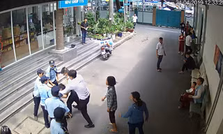 Vụ ẩu đả được camera an ninh bệnh viện ghi lại.