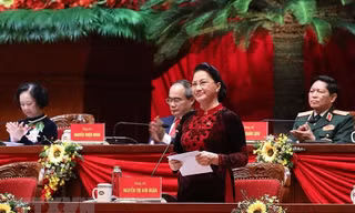 Chủ tịch Quốc hội Nguyễn Thị Kim Ngân cảm ơn các tổ chức và bạn bè quốc tế đã dành cho Đảng Cộng sản Việt Nam và nhân dân Việt Nam. (Ảnh: TTXVN)