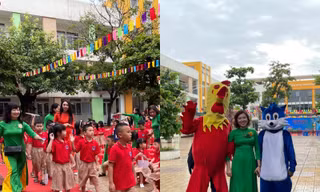 Hà Nội: Thầy cô Tiểu học Phương Mai nhập vai mascot đón học sinh khiến "hội gà con" lớp 1 thích mê