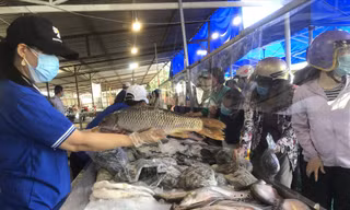 Người dân vui mừng được mua thực phẩm tại điểm bán hàng trợ giá sau dịch. Ảnh: U.P 