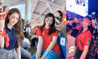 Cổ động viên nữ xinh đẹp 'tiếp lửa' trên khán đài trong trận U23 Việt Nam thắng U23 Thái Lan