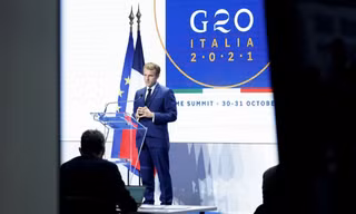 Tổng thống Pháp Emmanuel Macron phát biểu tại thượng đỉnh G20. (Ảnh: Reuters)