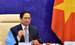 Thủ tướng Phạm Minh Chính dự phiên thảo luận. (Ảnh: Mofa)