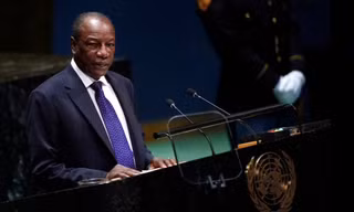 Tổng thống Guinea Alpha Conde phát biểu trước Đại hội đồng Liên Hợp quốc năm 2019. (Ảnh: Reuters)