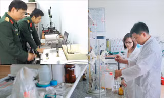  ĐVTN Viện Khoa học và Công nghệ quân sự nghiên cứu đề tài khoa học tại phòng thí nghiệm. ẢNH: CTV.