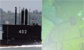 Tàu ngầm KRI Nanggala-402 (trái) và xác tàu ngầm dưới biển (phải). Ảnh: Reuters